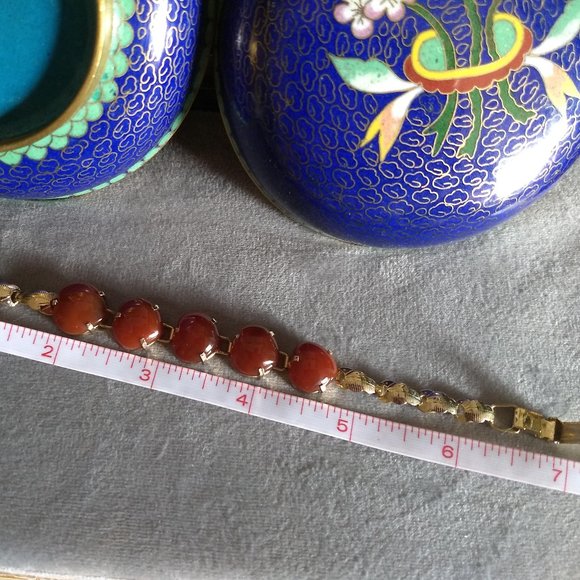 vintage 60s sculptural agate hearts gold links chain bracelet NWOT - Picture 8 of 11